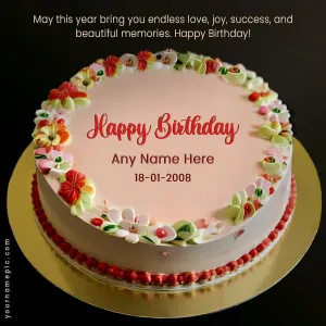 happy birthday cake and wishes with name